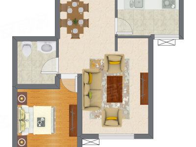 1室2厅 68.02平米户型图