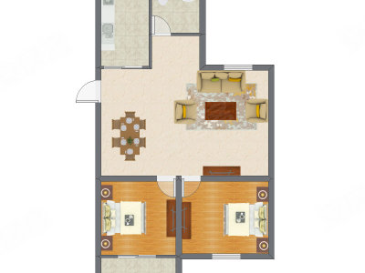 2室1厅 77.60平米户型图