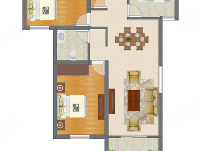 2室2厅 60.39平米户型图