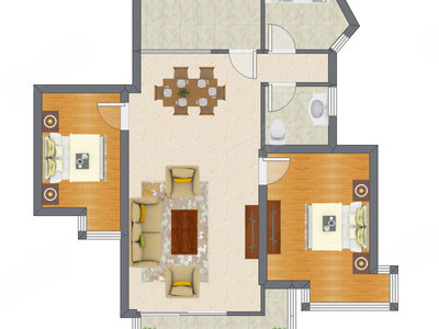 2室2厅 97.42平米户型图