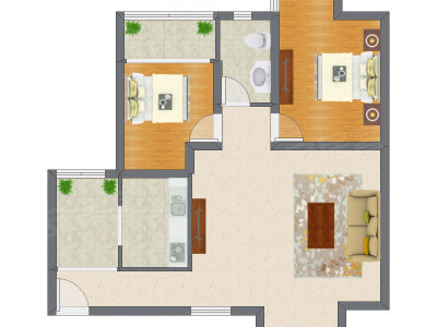 2室1厅 91.53平米户型图