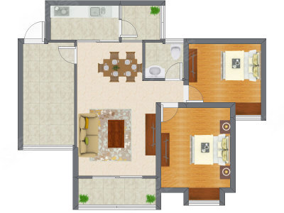 2室2厅 85.23平米户型图