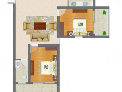 2室1厅 64.23平米户型图