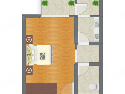 1室0厅 50.72平米户型图