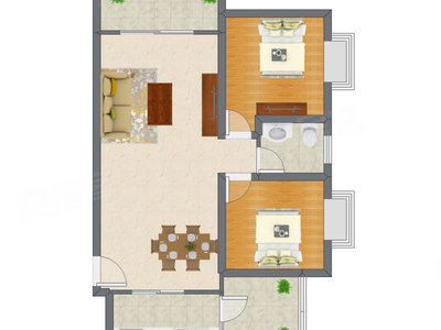 2室2厅 80.87平米户型图