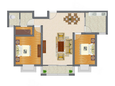 2室2厅 107.70平米户型图