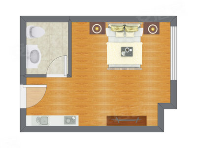 1室0厅 22.65平米户型图