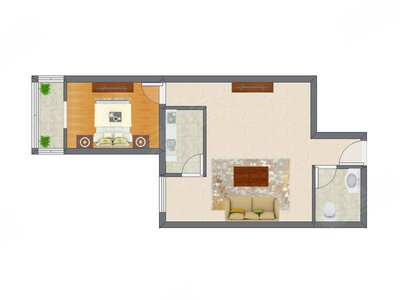 1室1厅 45.41平米户型图