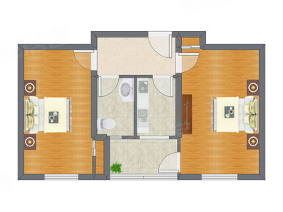 2室1厅 62.92平米户型图