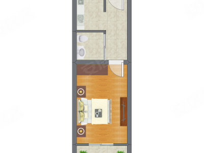 1室0厅 35.61平米户型图