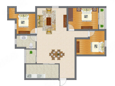 3室1厅 90.44平米