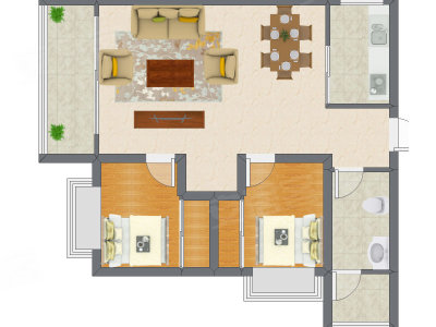 2室2厅 75.11平米户型图