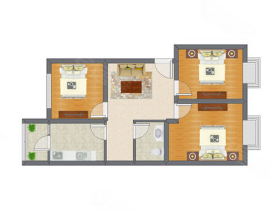 3室1厅 90.54平米户型图