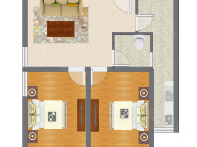 2室1厅 69.02平米户型图