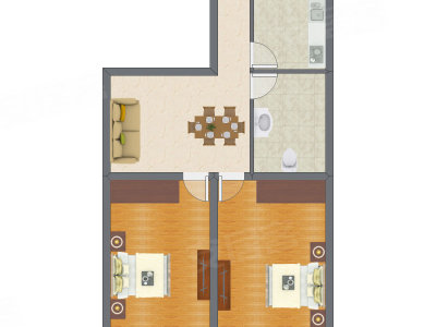 2室1厅 74.20平米