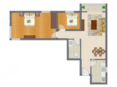 2室2厅 103.41平米户型图