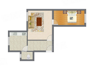 1室1厅 61.12平米户型图