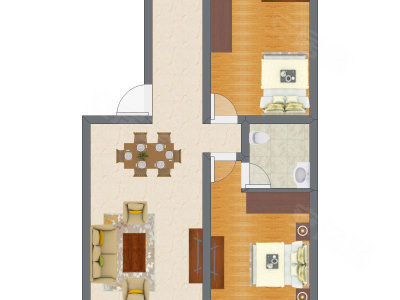 2室1厅 51.59平米户型图