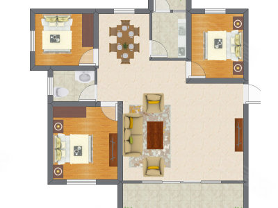 3室2厅 88.65平米户型图