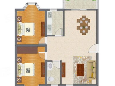 2室2厅 83.90平米户型图