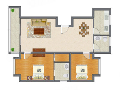 2室2厅 86.69平米户型图