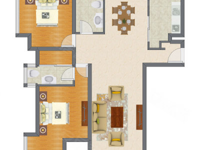2室2厅 107.95平米户型图