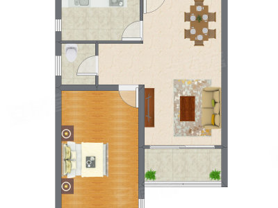 1室2厅 70.62平米户型图