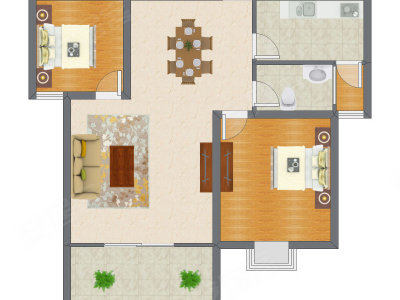 2室1厅 74.19平米户型图