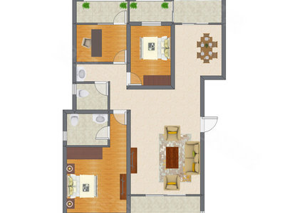 3室2厅 122.01平米户型图