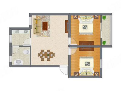 2室2厅 59.78平米