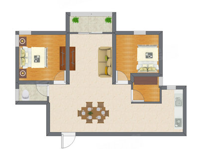 2室2厅 60.38平米户型图