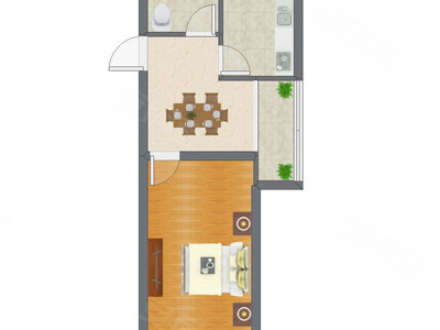 1室1厅 46.53平米户型图