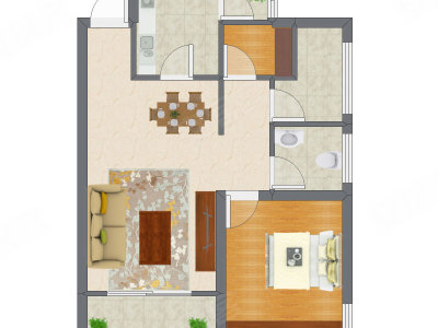 1室1厅 47.34平米户型图