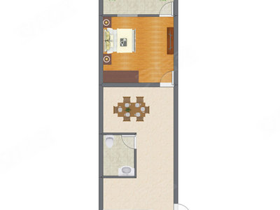 1室1厅 51.09平米户型图