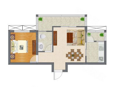 1室2厅 40.22平米户型图