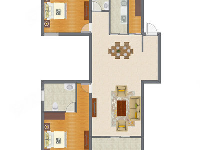 2室2厅 95.04平米户型图