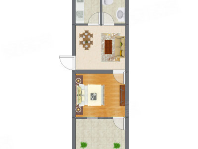 1室2厅 32.63平米户型图