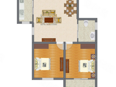 2室1厅 65.06平米