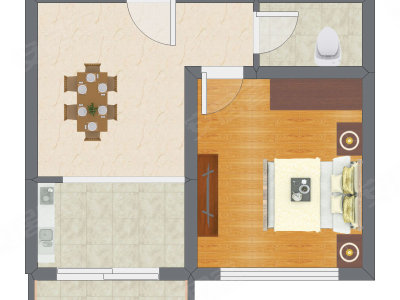 1室1厅 48.63平米户型图