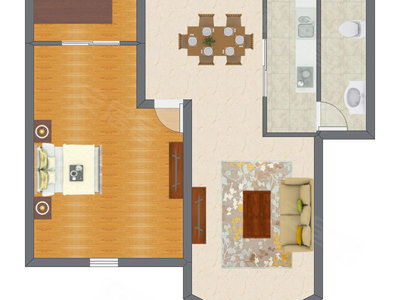 1室2厅 69.31平米户型图