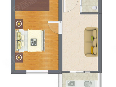 1室1厅 37.83平米户型图