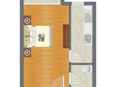1室1厅 24.77平米户型图