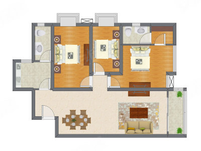3室2厅 124.61平米户型图