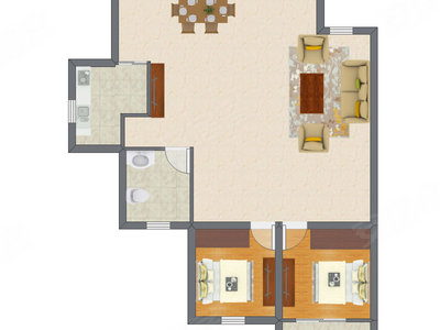2室1厅 80.40平米
