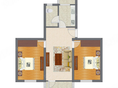 2室1厅 77.01平米户型图