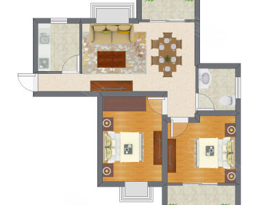 2室2厅 55.35平米