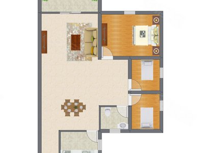 3室2厅 82.00平米