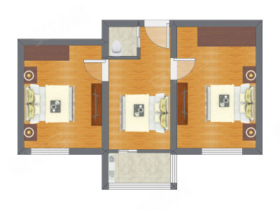 2室1厅 37.48平米户型图