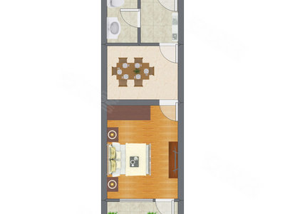 1室1厅 43.81平米户型图
