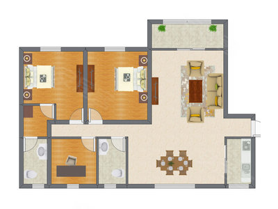 2室2厅 111.72平米户型图